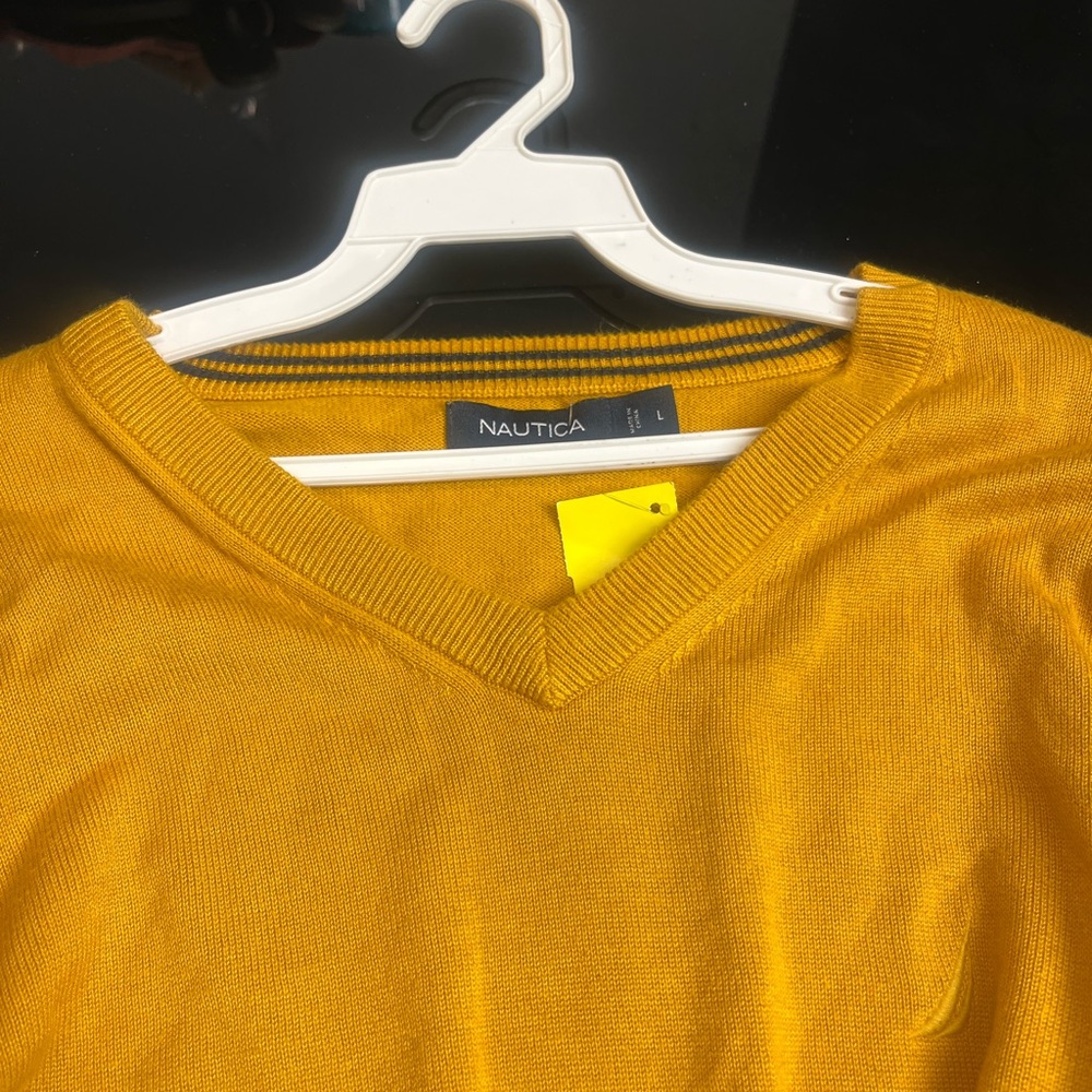 Nautica Men's V-Neck Sweater in Mustard Yellow